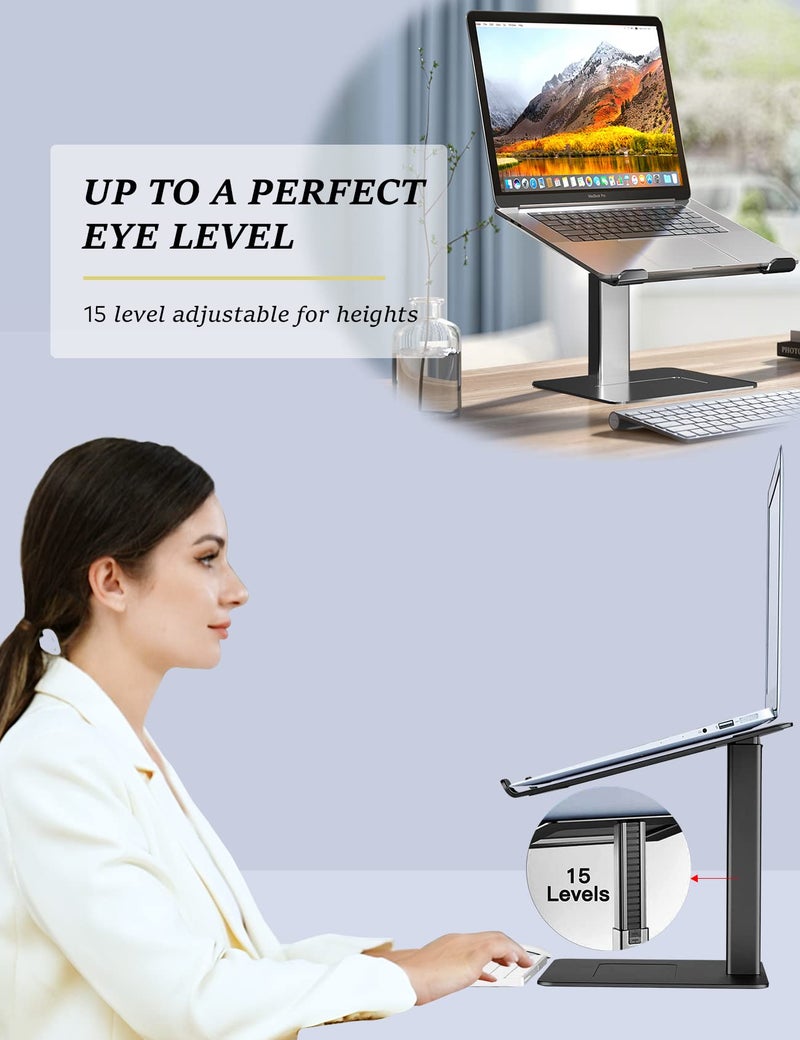 DEEDRR Laptop Stand for Desk, Ergonomic Sitting and Standing Laptop Riser for Notebook MacBook 11-17 Inchesï¼ŒDJ Laptop Stand Adjustable Height from 7-15 Inches Aluminum(Black) - Image 4