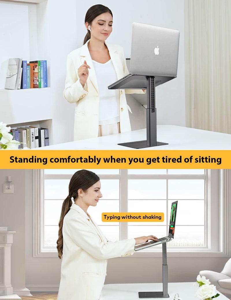 DEEDRR Laptop Stand for Desk, Ergonomic Sitting and Standing Laptop Riser for Notebook MacBook 11-17 Inchesï¼ŒDJ Laptop Stand Adjustable Height from 7-15 Inches Aluminum(Black) - Image 3