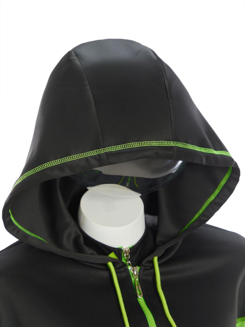 Cosplay.fm Women Cyber Suit Long Sleeve Workout Jumpsuit with Crop Hooded Sweatshirt and Belt Harness (Black, S) - Image 5