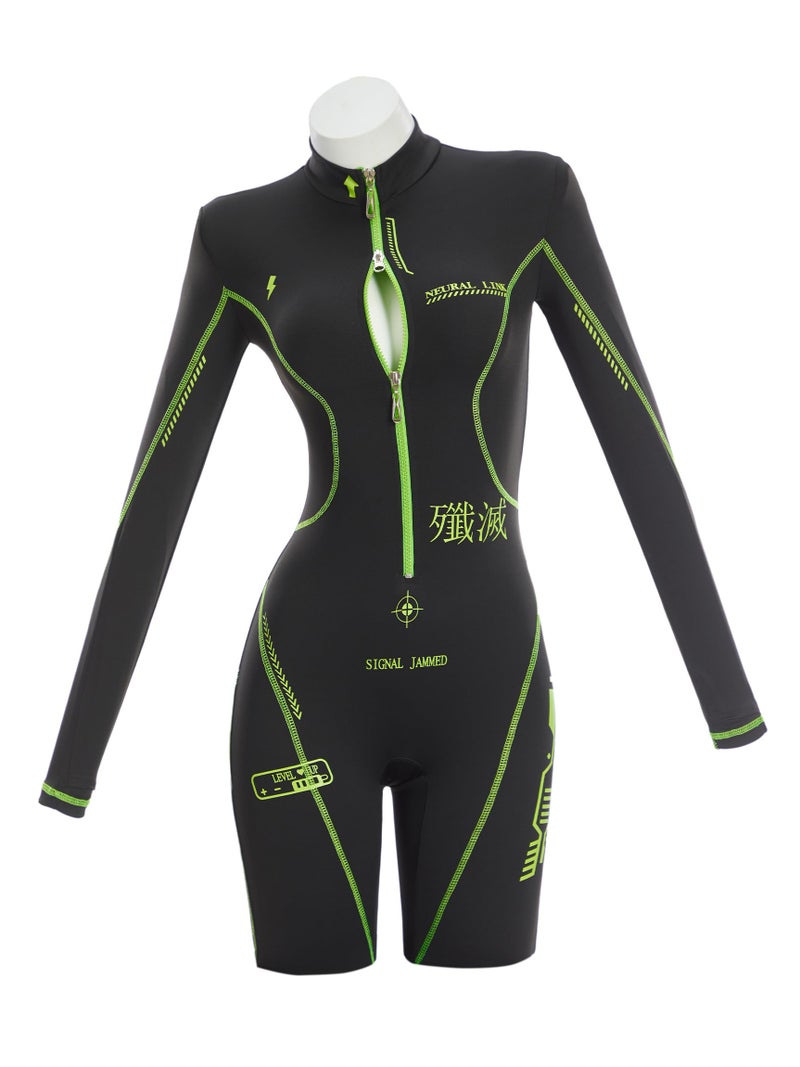 Cosplay.fm Women Cyber Suit Long Sleeve Workout Jumpsuit with Crop Hooded Sweatshirt and Belt Harness (Black, S) - Image 4