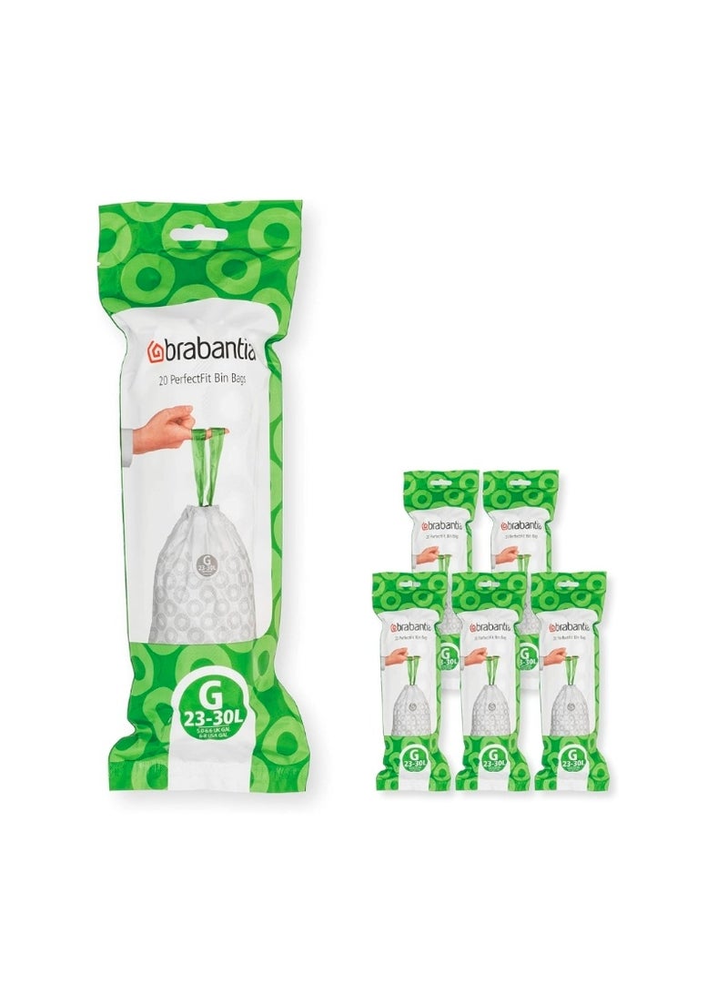 برابانتيا أكياس نفايات برابانتيا PerfectFit مقاس G (23–30 لتر) – 120 كيس – قوية مع شريط ربط، لون أبيض - Image 1
