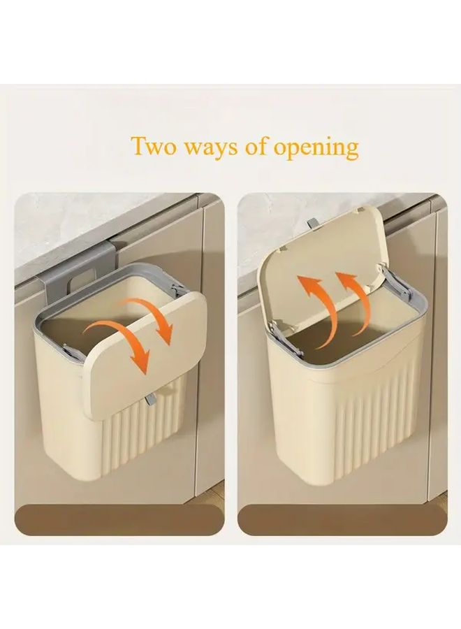 White Wall Mounted Trash Can Flip Lid No Drill Kitchen Bathroom Waste Bin - Image 2
