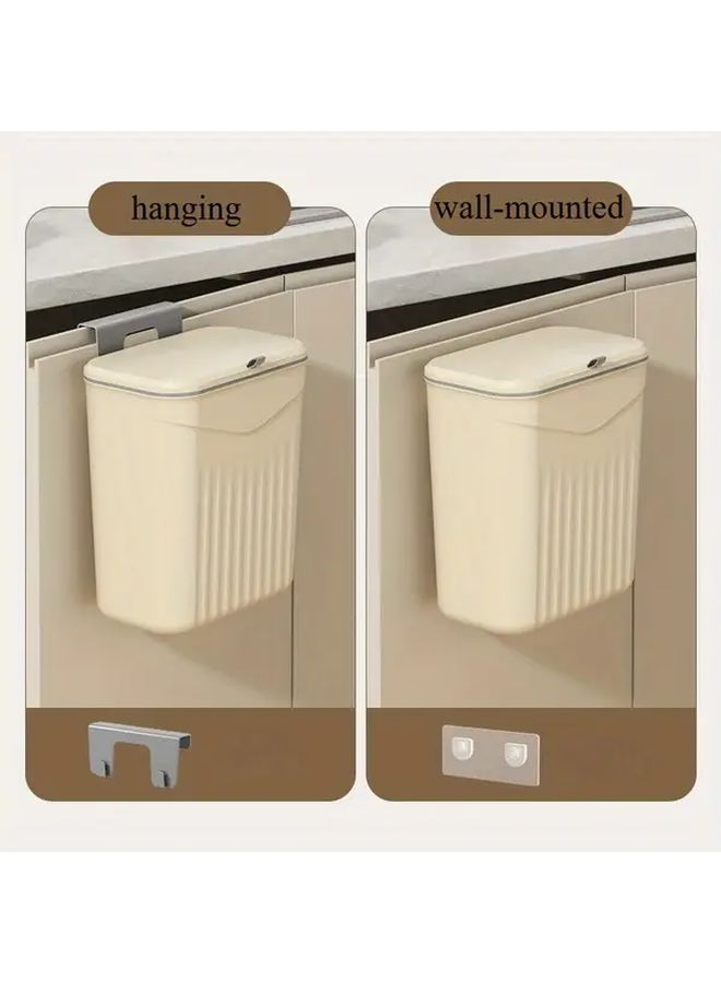 White Wall Mounted Trash Can Flip Lid No Drill Kitchen Bathroom Waste Bin - Image 4