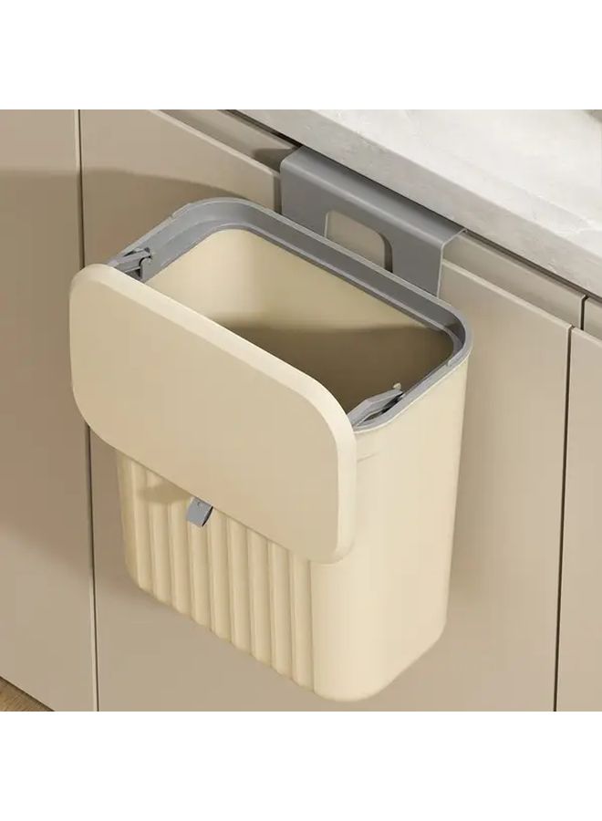 White Wall Mounted Trash Can Flip Lid No Drill Kitchen Bathroom Waste Bin - Image 3