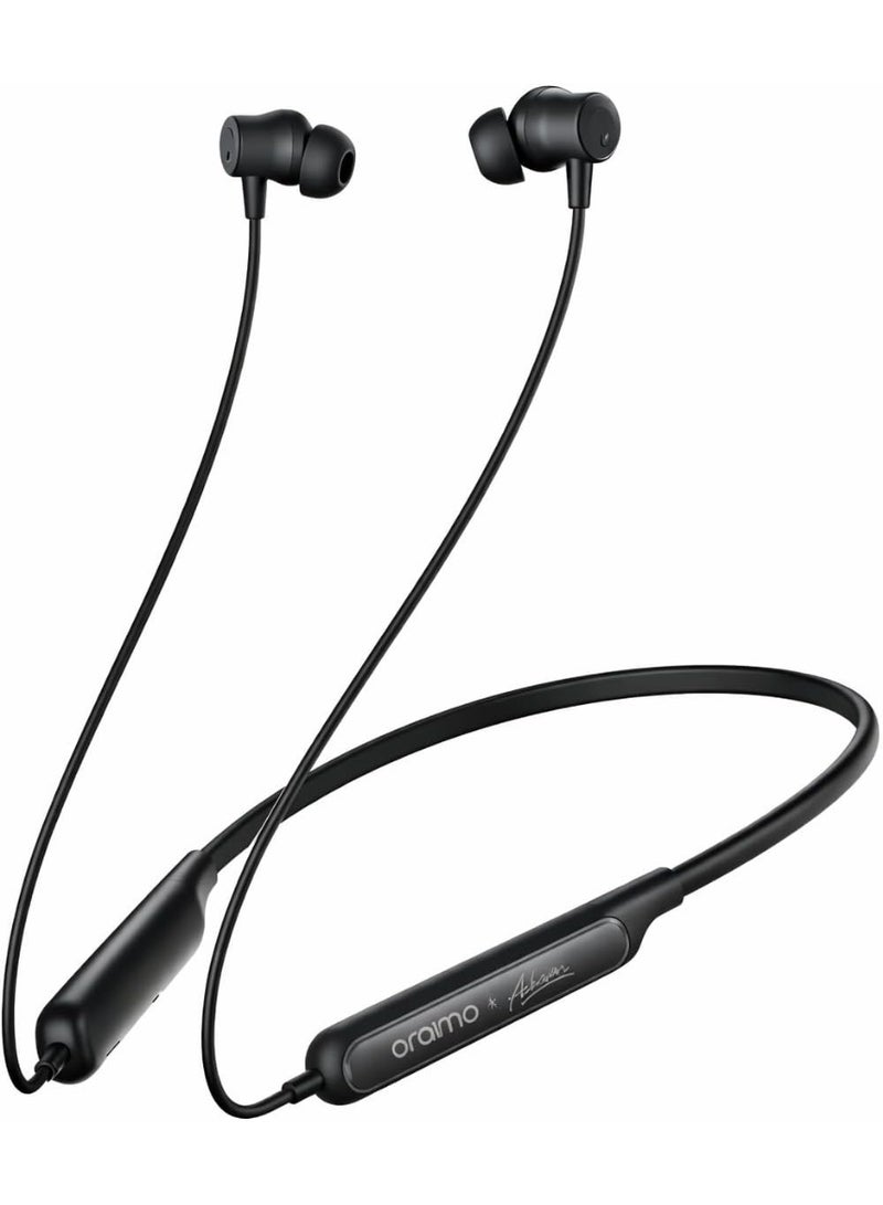 Necklace 5 Active Noise Cancelling Wireless Neckband Headphones (OEB-611), ANC & AI Call Noise Reduction, 40H Playtime, Sound360 Spatial Audio, Vibration Alert, Multipoint Connection - Black