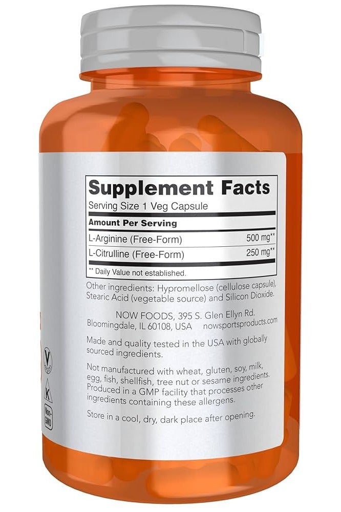 now 120 Pieces Arginine & Citrulline 500 mg / 250 mg Veg Capsules - Image 2