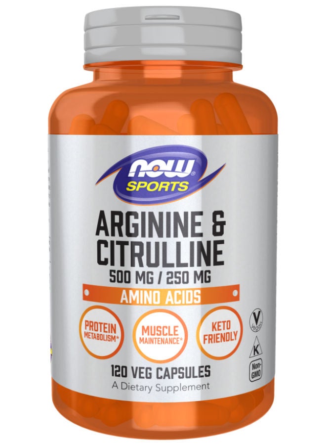 now 120 Pieces Arginine & Citrulline 500 mg / 250 mg Veg Capsules - Image 1