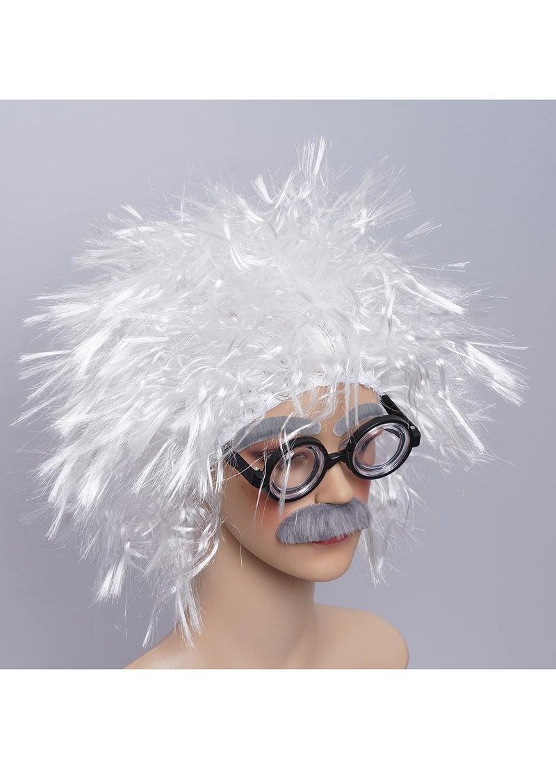 SOLARAE Old Man Mad Scientist Wig Set, Cosplay Costume Wig Eyebrows Mustache Glasses Dress Up Set - Image 4