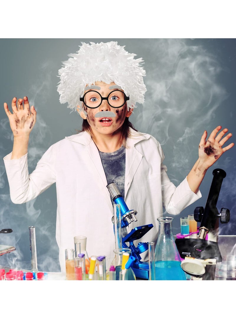 SOLARAE Old Man Mad Scientist Wig Set, Cosplay Costume Wig Eyebrows Mustache Glasses Dress Up Set - Image 2