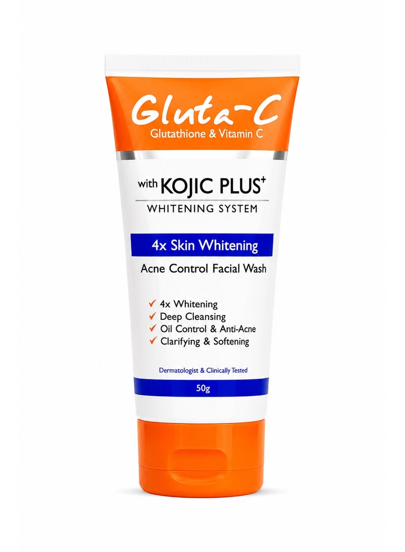 GLUTA C Gluta-C Kojic Plus+ 4X Skin Whitening Acne Control Facial Wash, 50g - Image 1