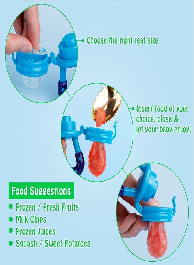 click2shop Baby Fruit Feeder & Teether - Silicone Food Nibbler with Extra Mesh - Soft Pacifier Feeder for Infants - Bunny Design (Blue) - Image 5
