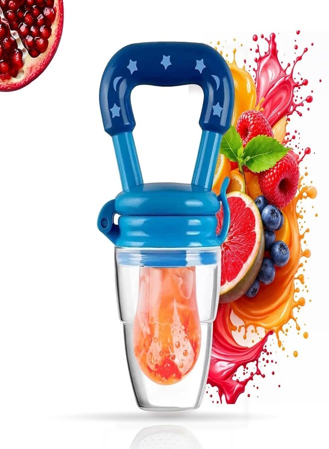 click2shop Baby Fruit Feeder & Teether - Silicone Food Nibbler with Extra Mesh - Soft Pacifier Feeder for Infants - Bunny Design (Blue) - Image 1