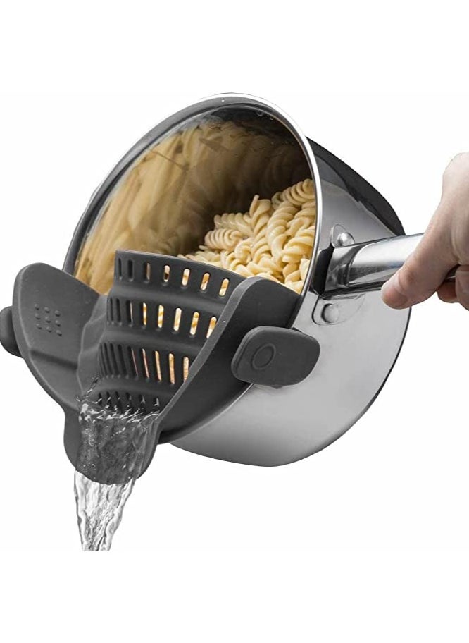 MIRFA Snap N Strain Pot Strainer and Pasta Strainer - Adjustable Silicone Clip On Strainer for Pots, Pans, and Bowls - Gray  - Image 1