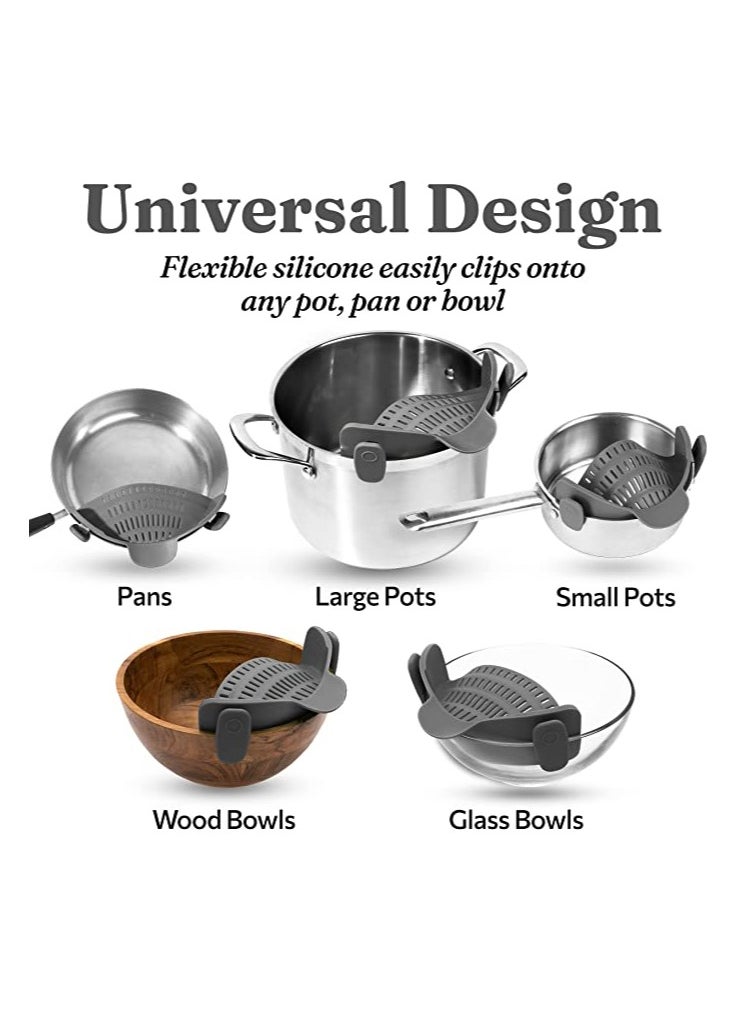 MIRFA Snap N Strain Pot Strainer and Pasta Strainer - Adjustable Silicone Clip On Strainer for Pots, Pans, and Bowls - Gray  - Image 2