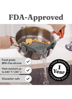 MIRFA Snap N Strain Pot Strainer and Pasta Strainer - Adjustable Silicone Clip On Strainer for Pots, Pans, and Bowls - Gray  - Image 4