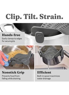 MIRFA Snap N Strain Pot Strainer and Pasta Strainer - Adjustable Silicone Clip On Strainer for Pots, Pans, and Bowls - Gray  - Image 3