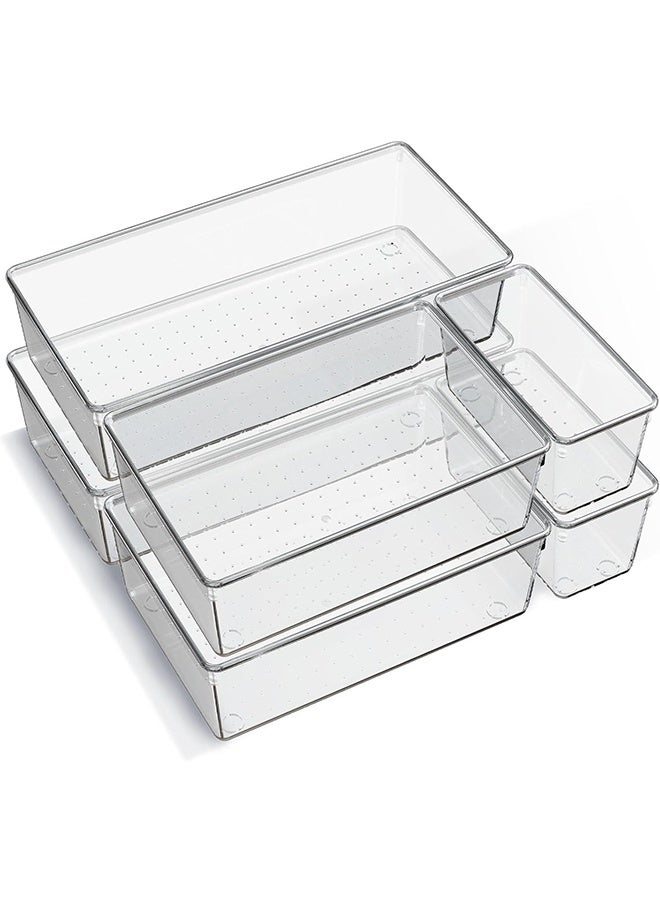 JCB CHIC 6pcs Clear Plastic Drawer Organizer Set,Desk Drawer Divider Organizers and Storage Bins Storage box for Makeup, Jewelry, Gadgets for Kitchen, Bedroom, Bathroom, Office - Image 1