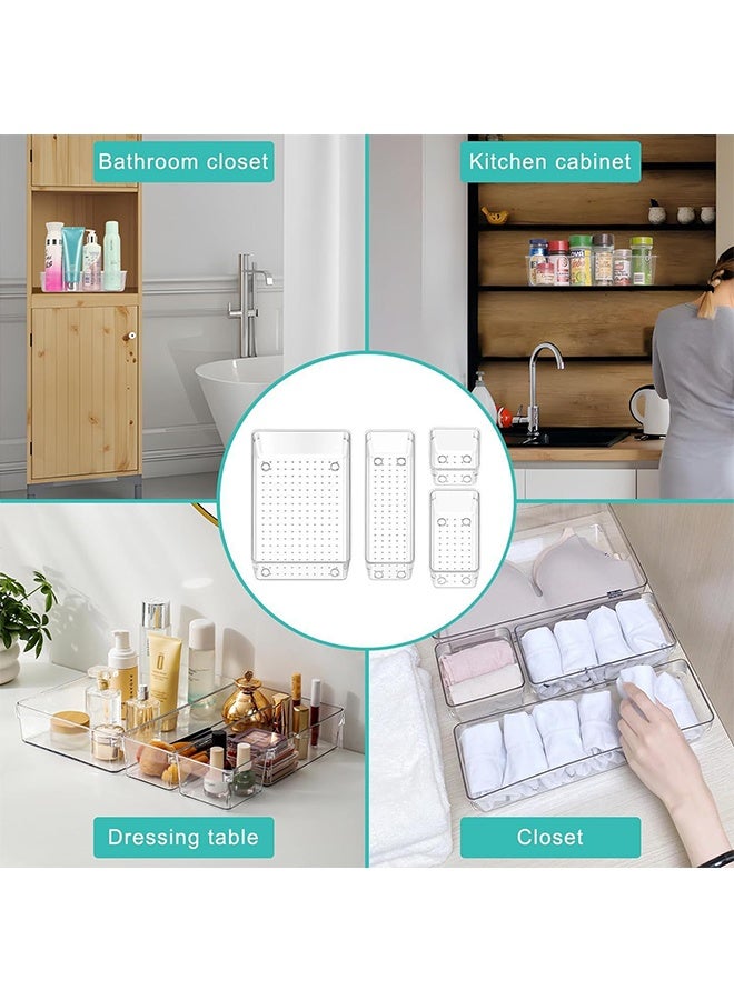 JCB CHIC 6pcs Clear Plastic Drawer Organizer Set,Desk Drawer Divider Organizers and Storage Bins Storage box for Makeup, Jewelry, Gadgets for Kitchen, Bedroom, Bathroom, Office - Image 4