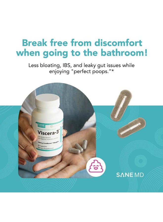 Sane MD - Viscera 3 Postbiotics with Tributyrin - Sodium Butyrate Supplement for Gas and Bloating Relief - Gut Health - IBS & Leaky Gut Butyric Acid Supplement - NSF Certified - 30 Capsules - Image 5