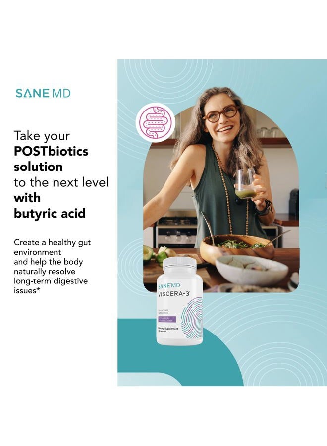Sane MD - Viscera 3 Postbiotics with Tributyrin - Sodium Butyrate Supplement for Gas and Bloating Relief - Gut Health - IBS & Leaky Gut Butyric Acid Supplement - NSF Certified - 30 Capsules - Image 2