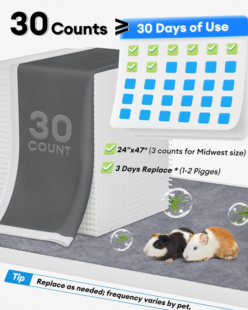 BUCATSTATE Disposable Guinea Pig Cage Liners 30 Count, Super Absorbent Guinea Pig Bedding, Bamboo Charcoal Odor Control Pee Pads for Rabbits, Ferrets and Birds (18''x24'') - Image 4