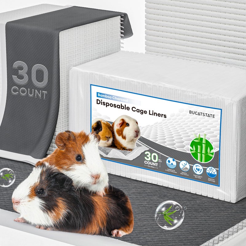 BUCATSTATE Disposable Guinea Pig Cage Liners 30 Count, Super Absorbent Guinea Pig Bedding, Bamboo Charcoal Odor Control Pee Pads for Rabbits, Ferrets and Birds (18''x24'') - Image 1