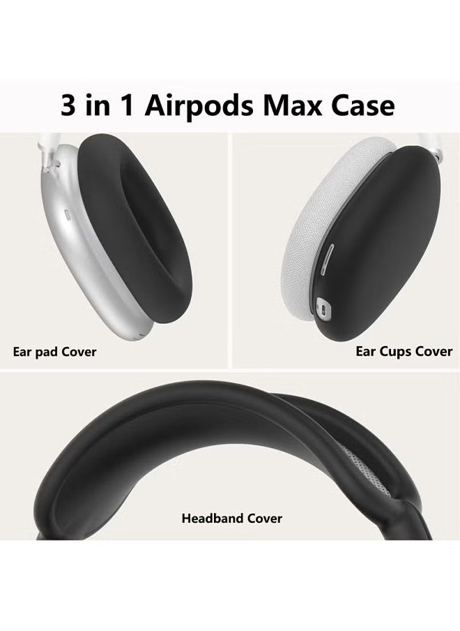 HY - Silicone Cases Suitable for Apple AirPods Max 3-in-1 Headphones Anti-Scratch Ear Cups Cover Headband Cover and Ear Pad Protector Case Skin Accessories (Black) - Image 1