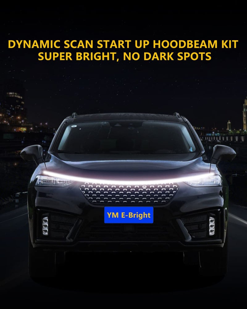 YM EBright YM E-Bright Exterior Led Lights for Car Hood Light Strip Waterproof Dynamic Scan Start Up Hoodbeam Kit Neon Knight Rider Led Scanner Daytime Running Lights for Cars,Truck,SUV,12V White 79inch,1 Set - Image 5