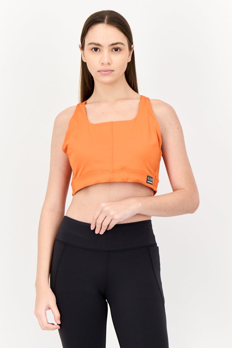 New Balance Women Brand Logo Lightly Padded Sports Bra, Orange  - Image 1