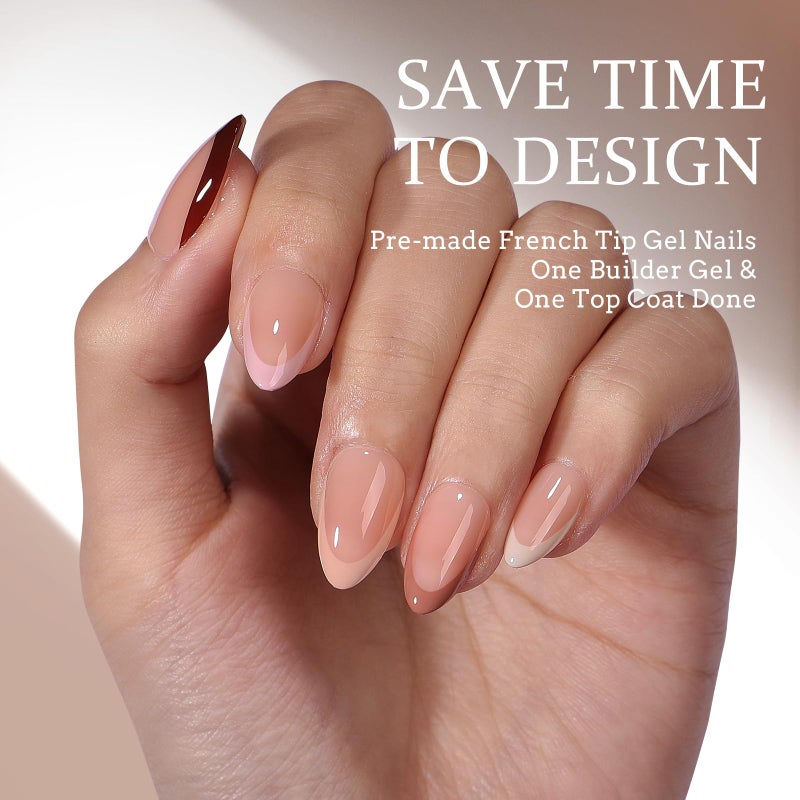BTArtboxnails XCOATTIPS Press on Nails - French Tip Press on Nails, Fall Nails Short Almond Nail Tips, Skin Tones Soft Gel Nails False Nail, Soak Off Acrylic Nails Extensions Art - Image 2