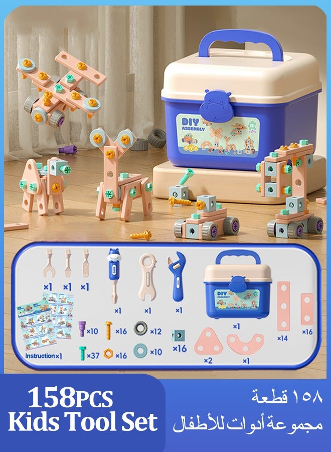 Kids Tool Set,158PCS Kids Tool Set with Storage Box,Durable Pretend Play Tool Toys for Toddler,DIY Toys Construction Kids Tools,Magic Montessori Educational Toys,DIY Screw Puzzle Assembly Pieces, Creative Engineering Building Kit Baby Pretend Play Toy Gift for Boy Girl Ages 3+ - Image 1