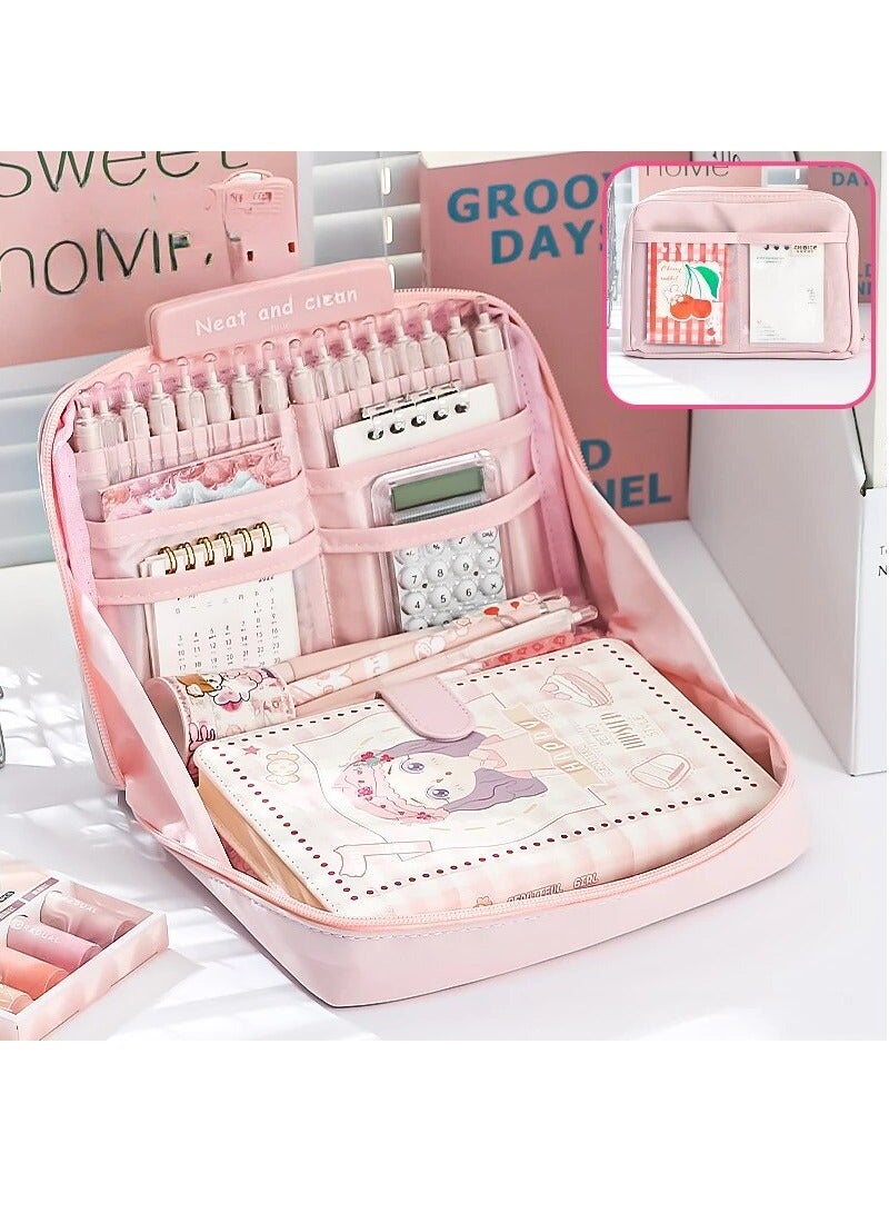 Loquat 12 Layers Large Capacity Pencil Case Good Looking Multifunctional Classification Storage Stationery Storage Bag (Pink) - Image 1