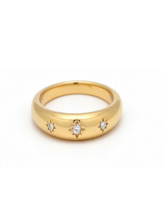 Jacruces Chunky Gold Rings for Women Non Tarnish Dainty star ring 14k Gold Plated Stainless Steel Waterproof Ring Cubic Zirconia Statement Promise Wedding Bands Pinky Rings, 8, Metal, Cubic Zirconia - Image 1