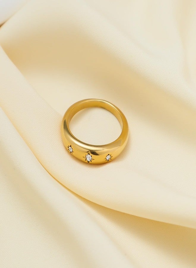 Jacruces Chunky Gold Rings for Women Non Tarnish Dainty star ring 14k Gold Plated Stainless Steel Waterproof Ring Cubic Zirconia Statement Promise Wedding Bands Pinky Rings, 8, Metal, Cubic Zirconia - Image 4