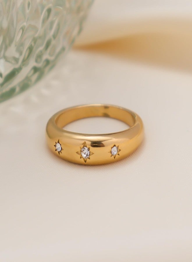 Jacruces Chunky Gold Rings for Women Non Tarnish Dainty star ring 14k Gold Plated Stainless Steel Waterproof Ring Cubic Zirconia Statement Promise Wedding Bands Pinky Rings, 8, Metal, Cubic Zirconia - Image 5