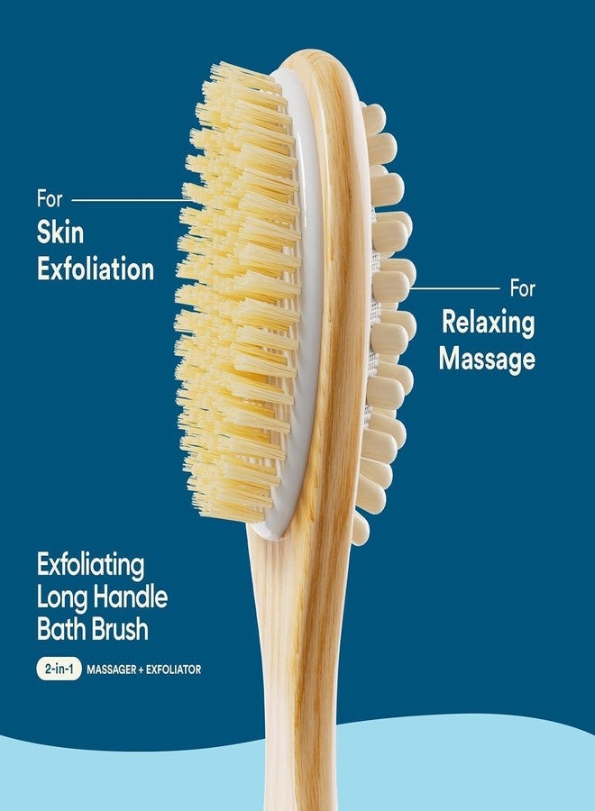 Rkenza 2-in-1 Long Handle Bath Brush (Pack of 1) | Exfoliating Bath Brush with Natural Bristles & Massage Nodes | Improves Blood Circulation | Removes Dead Skin Cells | Anti-Cellulite Shower Brush - Image 3