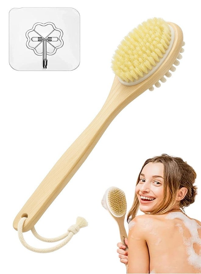 Rkenza 2-in-1 Long Handle Bath Brush (Pack of 1) | Exfoliating Bath Brush with Natural Bristles & Massage Nodes | Improves Blood Circulation | Removes Dead Skin Cells | Anti-Cellulite Shower Brush - Image 1