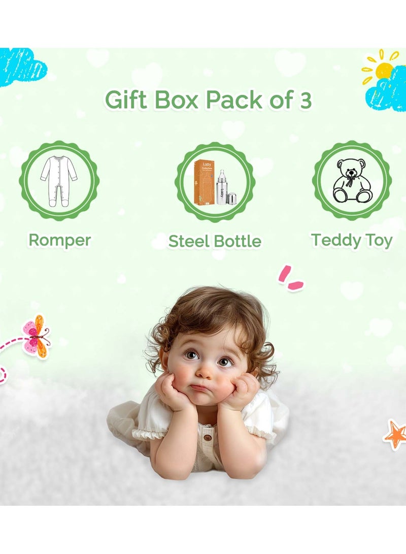 LUAY Premium Gift Box Set with The Baby Romper, Baby Feeding Bottle and Teddy Bear Best Hamper for Babies (0-3 M) - Image 3