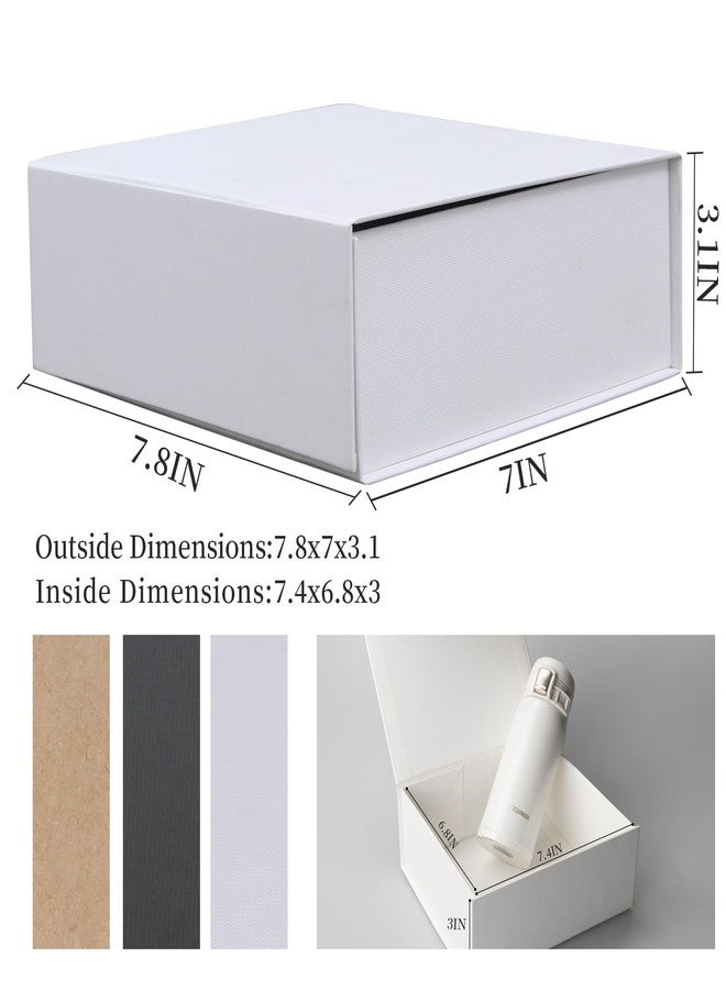 Rsgift White Gift Box with Lid, 7.8x7x3.1 Inches(Inside size:7.4x6.8x3 inches), Magnetic Closure Small box for Men - Wedding, Birthday, Graduation Packaging - Image 2