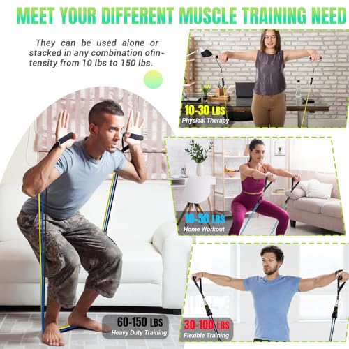 COFOF Resistance Bands Set with Yellow Handles, Exercise/Workout/Fitness Bands with Door Anchor, Legs Ankle Straps for Resistance Training，Physical Therapy，Home Gym Workout - Image 5