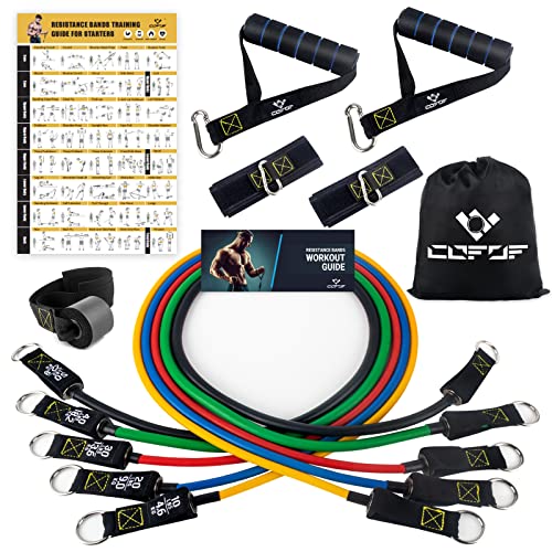 COFOF Resistance Bands Set with Yellow Handles, Exercise/Workout/Fitness Bands with Door Anchor, Legs Ankle Straps for Resistance Training，Physical Therapy，Home Gym Workout - Image 1