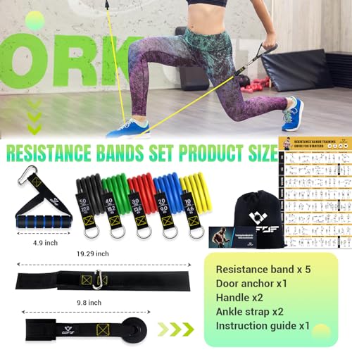 COFOF Resistance Bands Set with Yellow Handles, Exercise/Workout/Fitness Bands with Door Anchor, Legs Ankle Straps for Resistance Training，Physical Therapy，Home Gym Workout - Image 4