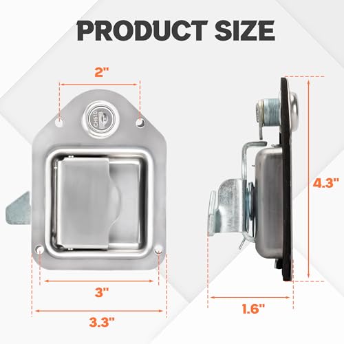 Lonffery Truck Tool Box Latch Stainless Steel Toolbox Paddle Lock Replacement Handle with Keys for RV, Truck, Trailer, UTV, ATV Box (2 Pack) - Image 2