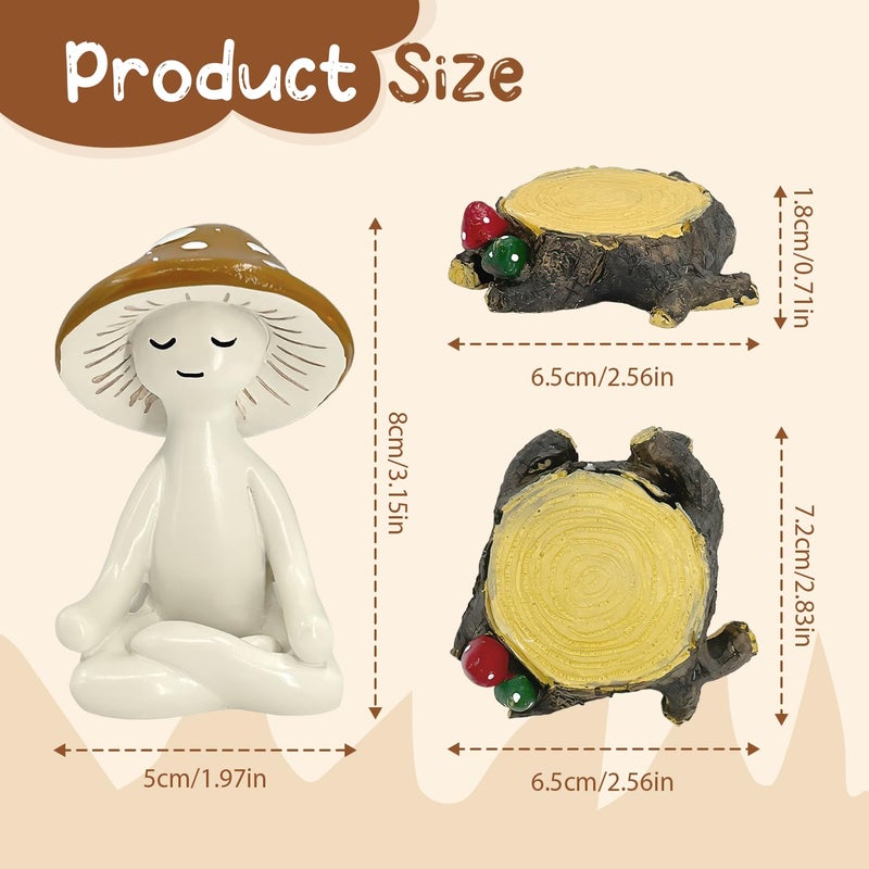 FALESHOS Meditation Mushroom Decor Resin Statue and Stump - Adorable Resin Ornament for Desk, Office, or Garden Display, Mushroom Garden Decoration - Image 2