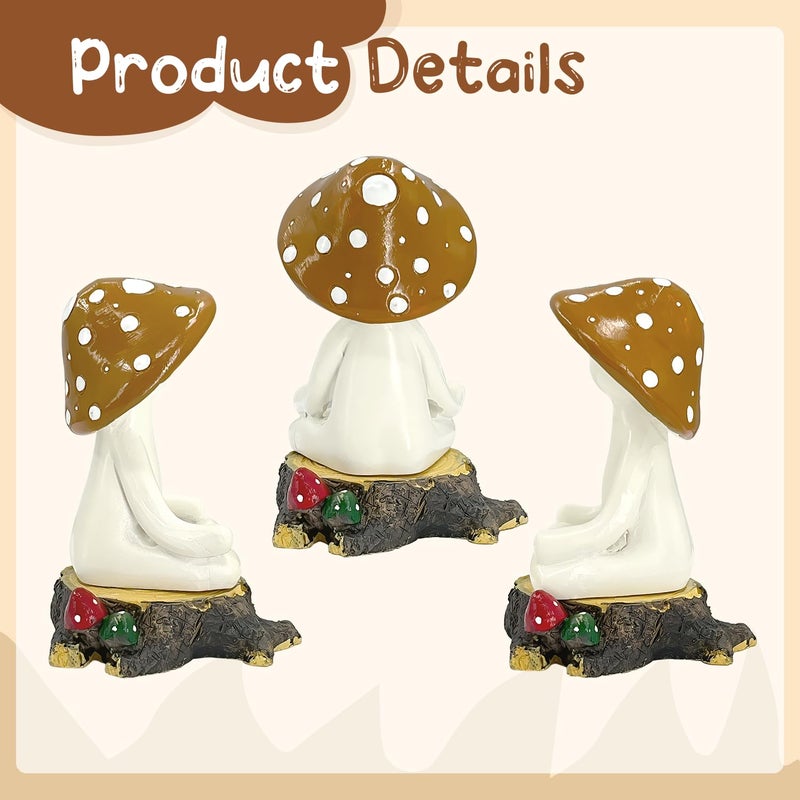 FALESHOS Meditation Mushroom Decor Resin Statue and Stump - Adorable Resin Ornament for Desk, Office, or Garden Display, Mushroom Garden Decoration - Image 3