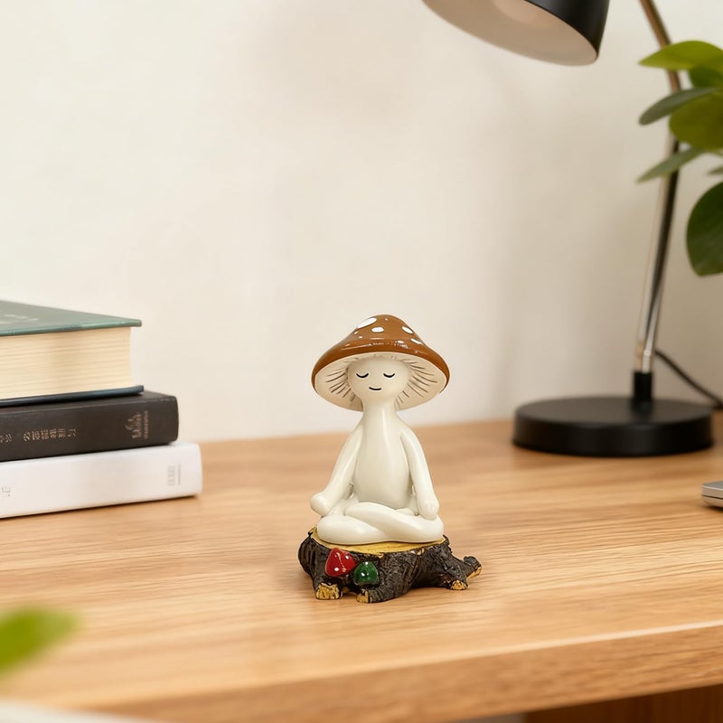 FALESHOS Meditation Mushroom Decor Resin Statue and Stump - Adorable Resin Ornament for Desk, Office, or Garden Display, Mushroom Garden Decoration - Image 5