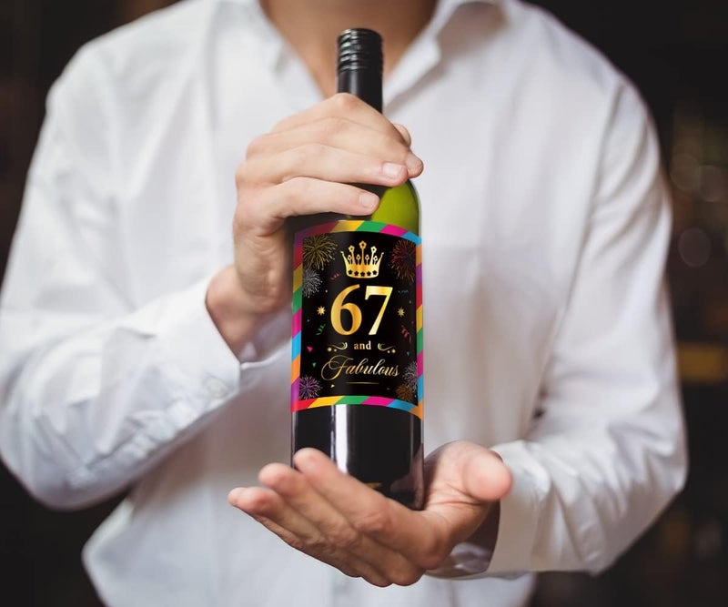 Paintio 67th Birthday Wine Labels - Wine Bottle Stickers Birthday Supplies for 67 Years Old Happy Birthday Party - Gift Idea for Birthday Anniversary - 67th Birthday Party Decorations [Set of 6] - Image 3