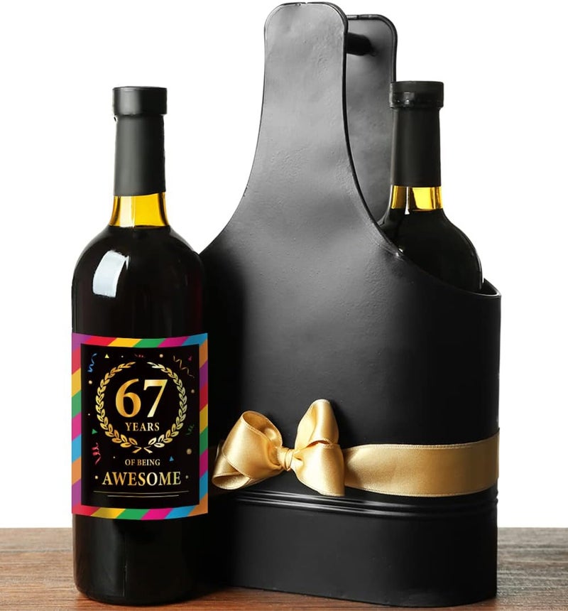 Paintio 67th Birthday Wine Labels - Wine Bottle Stickers Birthday Supplies for 67 Years Old Happy Birthday Party - Gift Idea for Birthday Anniversary - 67th Birthday Party Decorations [Set of 6] - Image 4