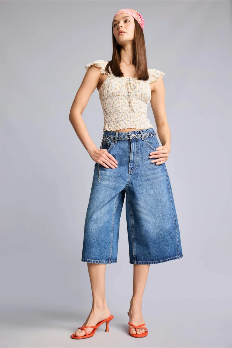 Defacto Dark Blue Denim Bermuda Shorts
