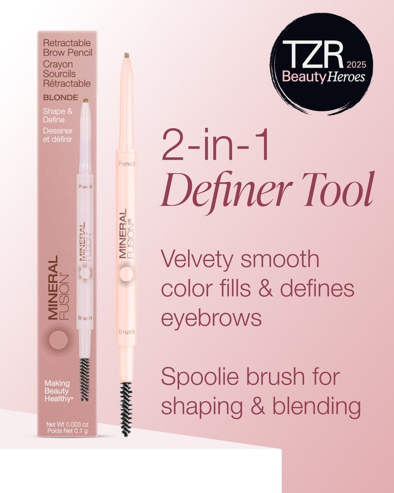 Mineral Fusion Retractable Brow Pencil (Blonde) - TZR 2025 Beauty Heroes Award Winner - Shape & Define Eyebrow with Blending Spoolie Brush - Velvety Smooth, Long-Lasting Color - Vegan Formula - Image 2